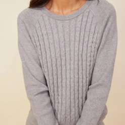 MONROW Soft Knit Cable Sweater HEATHERGREY Sale